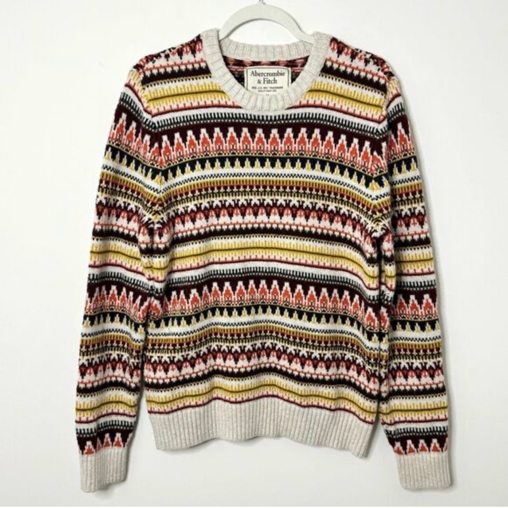 Abercrombie & Fitch Sweater Fair Isle Mens Medium Fall Ugly Christmas Knit Cozy